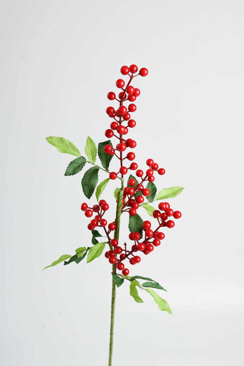 Artificial Berries Stem with Leaves 25 Inch Silk 1 Pc