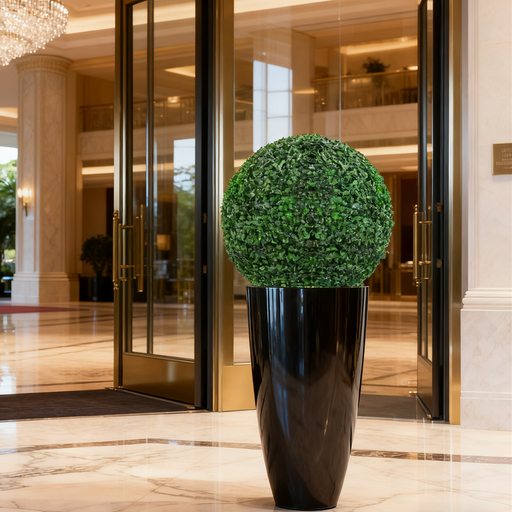 Artificial Boxwood Topiary Ball - 10 Inch Green Silk Decorative Plant for Lobby & Reception