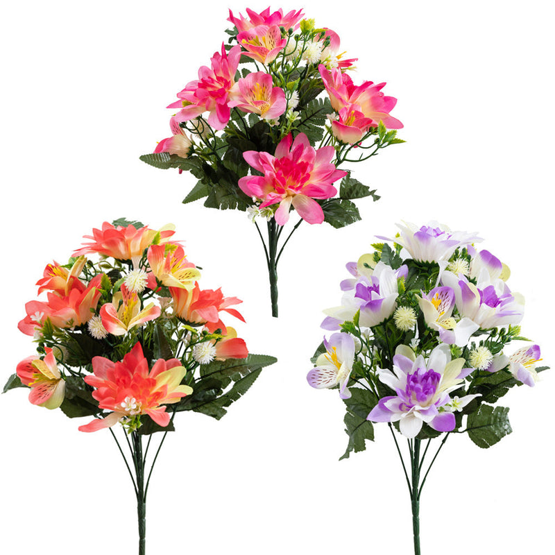 18 Inch Artificial Dahlia Flower Bush 1 Pc Silk Cemetery Memorial Grave Decor
