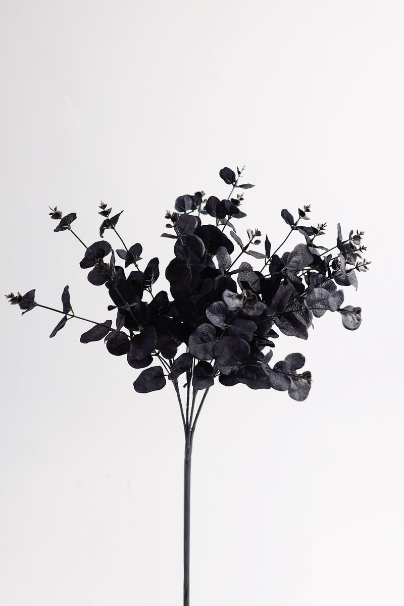 18 Inch Black Eucalyptus Bush 6 Stems Silk Artificial Halloween Centerpiece Bulk