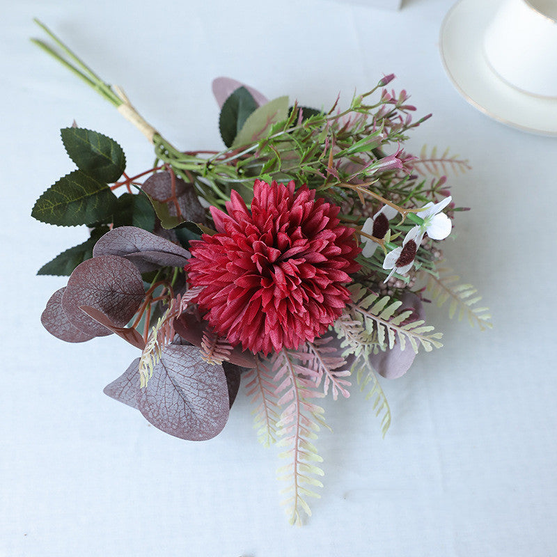 10 Pcs Silk Fall Eucalyptus and Mum Bouquets Artificial Flowers Autumn Wedding Decor