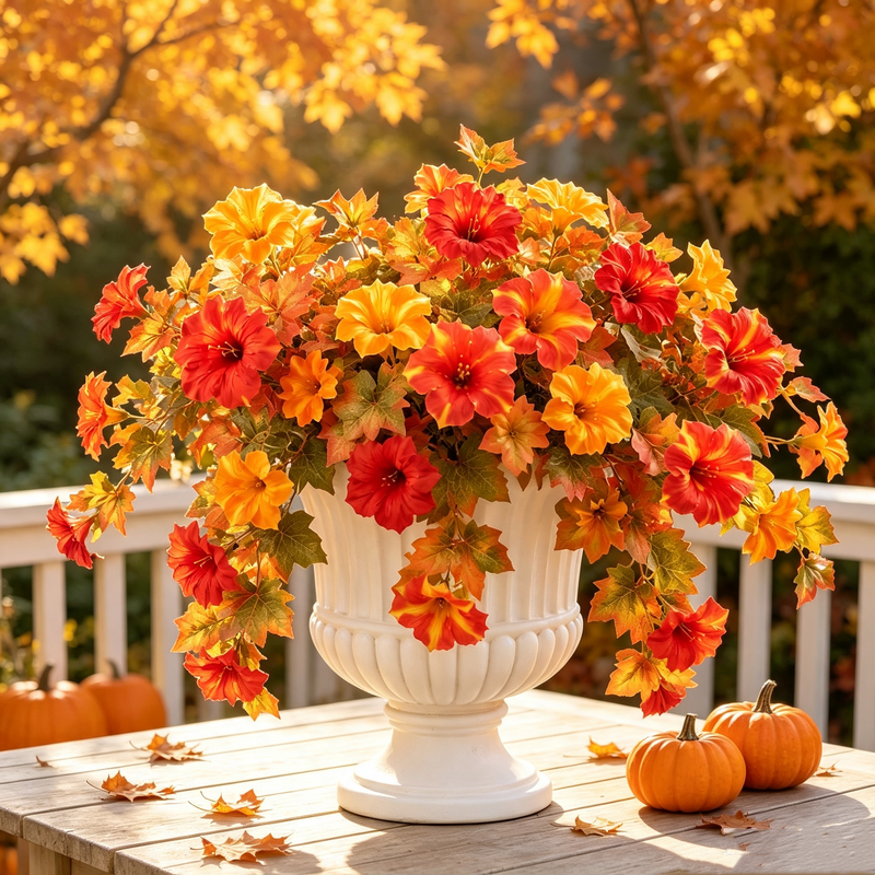 2 Pack Artificial Fall Petunias, 25" UV Resistant Fake Flowers, Realistic Outdoor Hanging Plants for Porch Planter, Window Box, Wedding & Autumn Decor