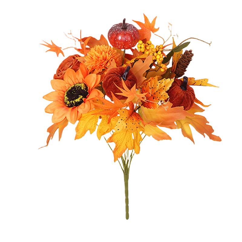 17 Inch Artificial Fall Flower Bushes 5 Types Rose Peony Sunflower Mum Pumpkin Bulk Decor