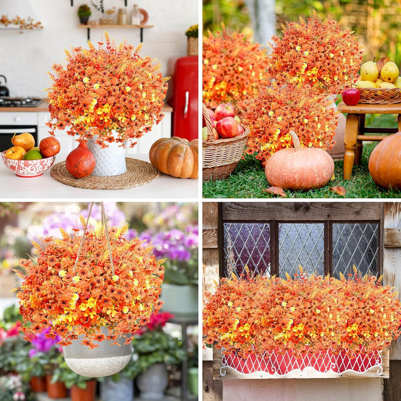 20 Bundles Artificial Fall Mums Plants UV Resistant Decorative Shrubs for Garden Landscaping