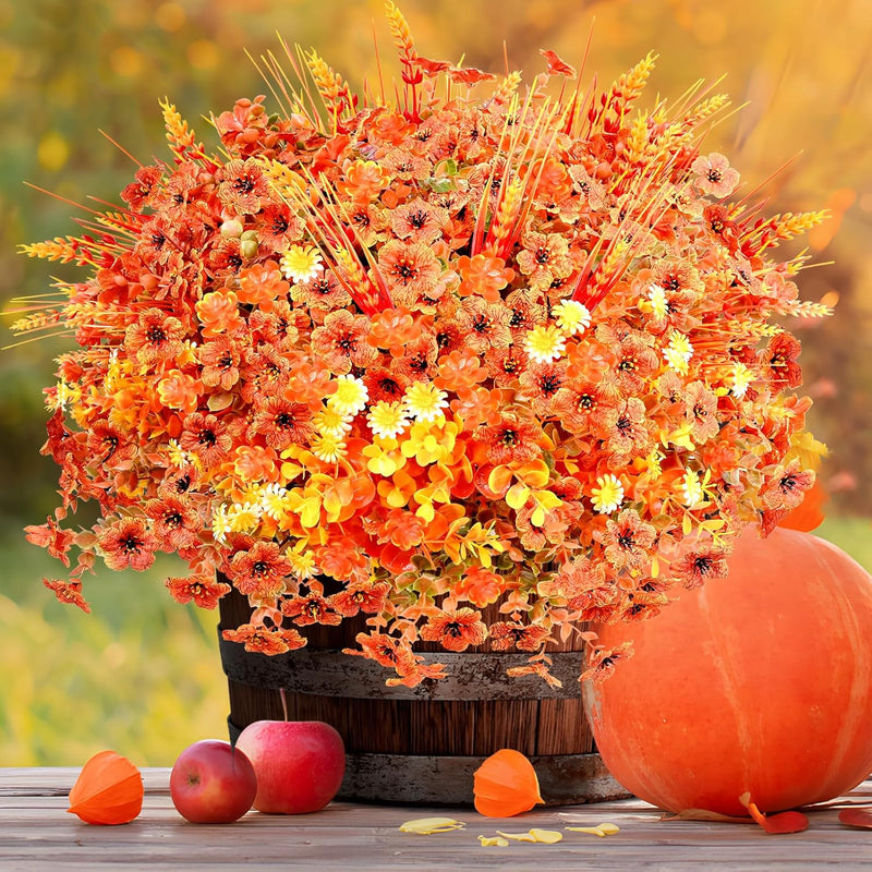 20 Bundles Artificial Fall Mums Plants UV Resistant Decorative Shrubs for Garden Landscaping
