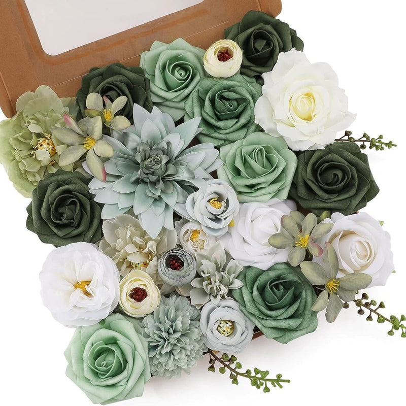 Artificial Flowers Combo Box Set, 50 Pcs Faux Silk Flowers with Stems for DIY Wedding Bouquets Centerpieces Baby Shower Party
