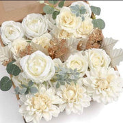 Artificial Flowers Combo Box Set, 50 Pcs Faux Silk Flowers with Stems for DIY Wedding Bouquets Centerpieces Baby Shower Party