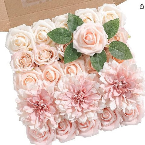 Artificial Flowers Combo Box Set, 50 Pcs Faux Silk Flowers with Stems for DIY Wedding Bouquets Centerpieces Baby Shower Party