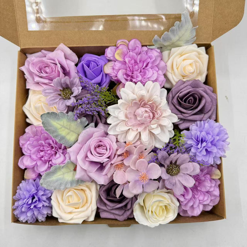 Artificial Flowers Combo Box Set, 50 Pcs Faux Silk Flowers with Stems for DIY Wedding Bouquets Centerpieces Baby Shower Party