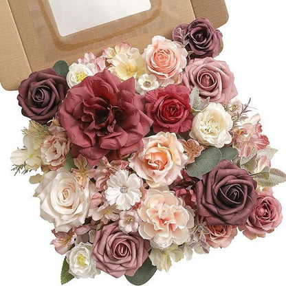 Artificial Flowers Combo Box Set, Silk Roses Stems for DIY Bridal Wedding Bouquets Baby Shower Floral Arrangements Centerpiece Table Party Home Decorations