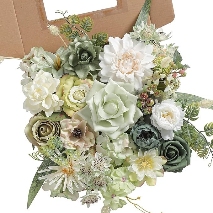 Artificial Flowers Combo Box Set, Silk Roses Stems for DIY Bridal Wedding Bouquets Baby Shower Floral Arrangements Centerpiece Table Party Home Decorations