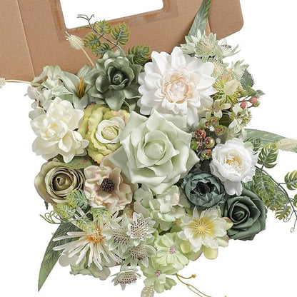 Artificial Flowers Combo Box Set, Silk Roses Stems for DIY Bridal Wedding Bouquets Baby Shower Floral Arrangements Centerpiece Table Party Home Decorations