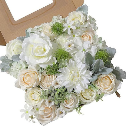 Artificial Flowers Combo Box Set, Silk Roses Stems for DIY Bridal Wedding Bouquets Baby Shower Floral Arrangements Centerpiece Table Party Home Decorations