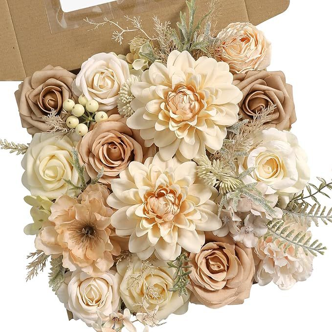 Artificial Flowers Combo Box Set, Silk Roses Stems for DIY Bridal Wedding Bouquets Baby Shower Floral Arrangements Centerpiece Table Party Home Decorations