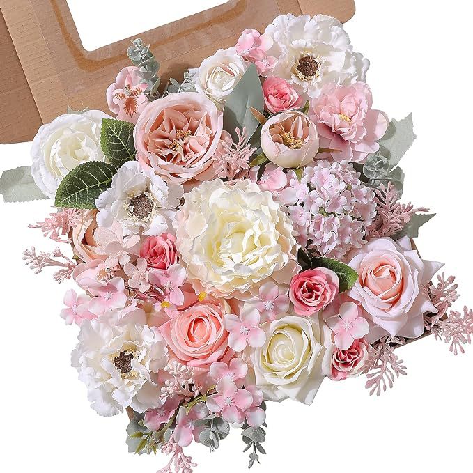 Artificial Flowers Combo Box Set, Silk Roses Stems for DIY Bridal Wedding Bouquets Baby Shower Floral Arrangements Centerpiece Table Party Home Decorations