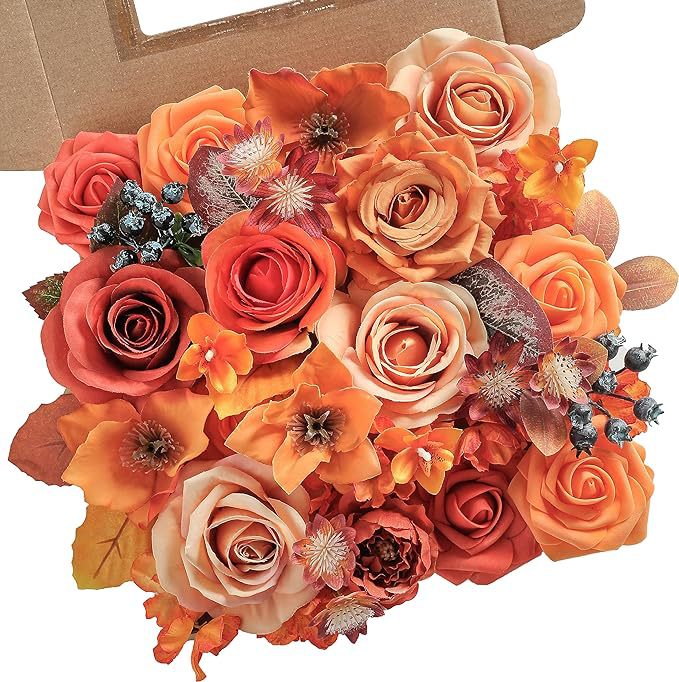 Artificial Flowers Combo Box Set, Silk Roses Stems for DIY Bridal Wedding Bouquets Baby Shower Floral Arrangements Centerpiece Table Party Home Decorations
