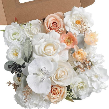 Artificial Flowers Combo Box Set, Silk Roses Stems for DIY Bridal Wedding Bouquets Baby Shower Floral Arrangements Centerpiece Table Party Home Decorations