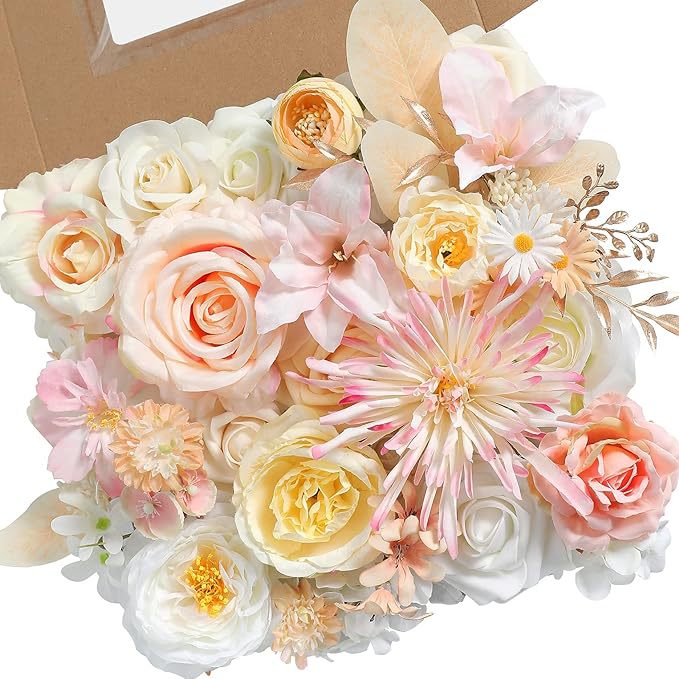 Artificial Flowers Combo Box Set, Silk Roses Stems for DIY Bridal Wedding Bouquets Baby Shower Floral Arrangements Centerpiece Table Party Home Decorations