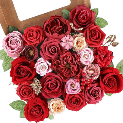 Artificial Flowers Combo Box Set, Silk Roses Stems for DIY Bridal Wedding Bouquets Baby Shower Floral Arrangements Centerpiece Table Party Home Decorations