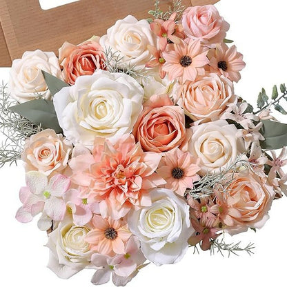 Artificial Flowers Combo Box Set, Silk Roses Stems for DIY Bridal Wedding Bouquets Baby Shower Floral Arrangements Centerpiece Table Party Home Decorations