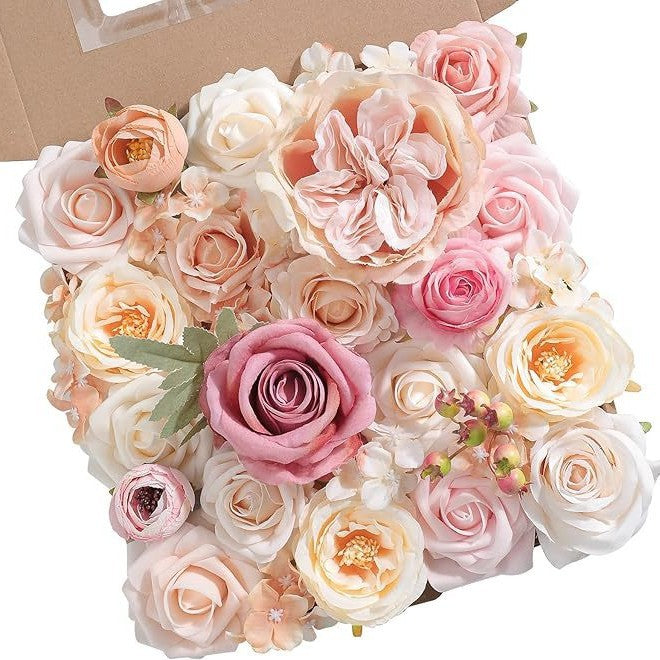 Artificial Flowers Combo Box Set, Silk Roses Stems for DIY Bridal Wedding Bouquets Baby Shower Floral Arrangements Centerpiece Table Party Home Decorations