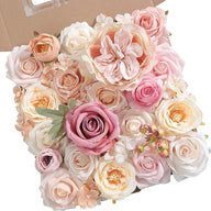 Artificial Flowers Combo Box Set, Silk Roses Stems for DIY Bridal Wedding Bouquets Baby Shower Floral Arrangements Centerpiece Table Party Home Decorations
