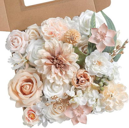 Artificial Flowers Combo Box Set, Silk Roses Stems for DIY Bridal Wedding Bouquets Baby Shower Floral Arrangements Centerpiece Table Party Home Decorations