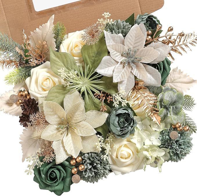 Artificial Flowers Combo Box Set, Silk Roses Stems for DIY Bridal Wedding Bouquets Baby Shower Floral Arrangements Centerpiece Table Party Home Decorations