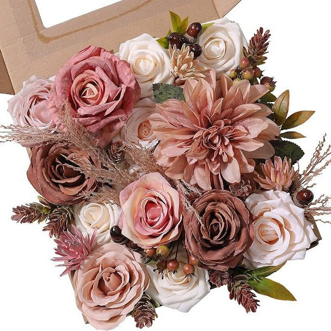 Artificial Flowers Combo Box Set, Silk Roses Stems for DIY Bridal Wedding Bouquets Baby Shower Floral Arrangements Centerpiece Table Party Home Decorations