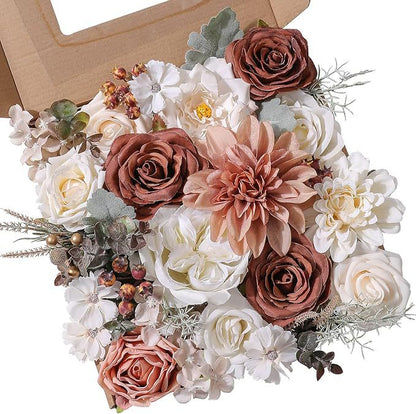 Artificial Flowers Combo Box Set, Silk Roses Stems for DIY Bridal Wedding Bouquets Baby Shower Floral Arrangements Centerpiece Table Party Home Decorations