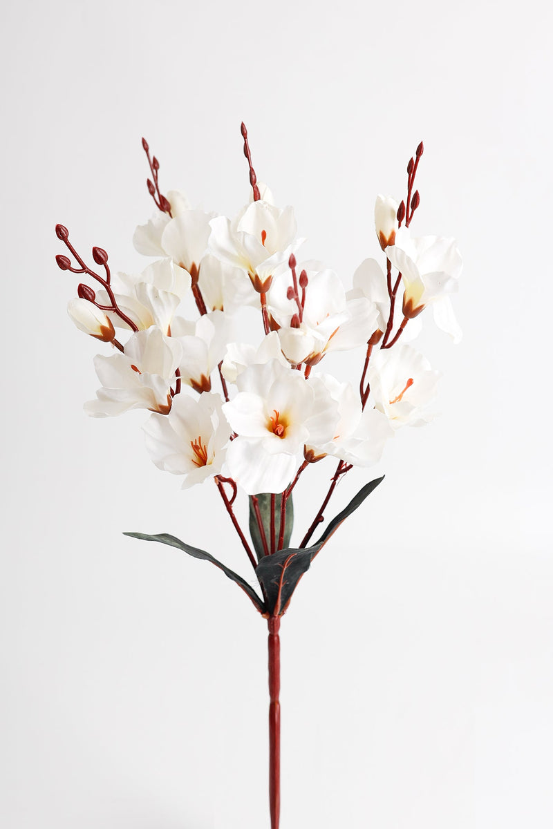 17 Inch Artificial Magnolia Bush Silk Flowers, 1 Stem, White, Bulk Arrangement Floral Decor