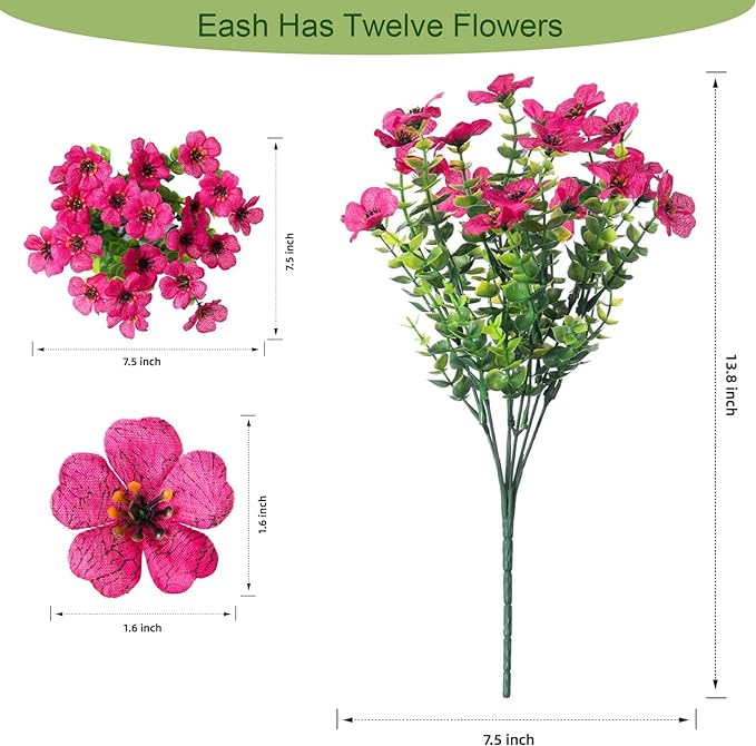 10 Pcs Artificial Silk Flower Bushes 2 Stems Each UV Resistant Outdoor Plants Multicolor