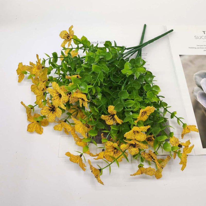 10 Pcs Artificial Silk Flower Bushes 2 Stems Each UV Resistant Outdoor Plants Multicolor