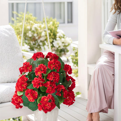 Artificial Geranium Flowers UV & Water Resistant with Spike  for Indoor Outdoor Wedding Front Door Porch Garden Backyard Garden