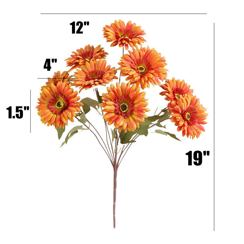 19 Inch Artificial Gerbera Daisy Bush - 9 Stems Silk Flowers for Autumn Winter Decor Bulk