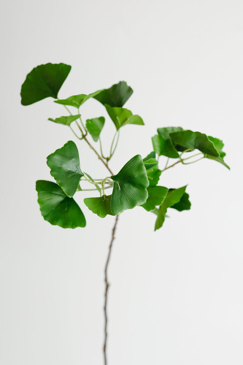 27 Inch Artificial Ginkgo Stems with 3 Forks Fall Decoration, 1 Stem Silk Leaves