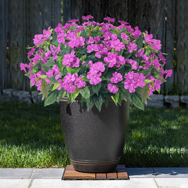 10 Bundles 16 Inch UV Resistant Artificial Impatiens Bush Flowers for Outdoors Bulk Wholesale