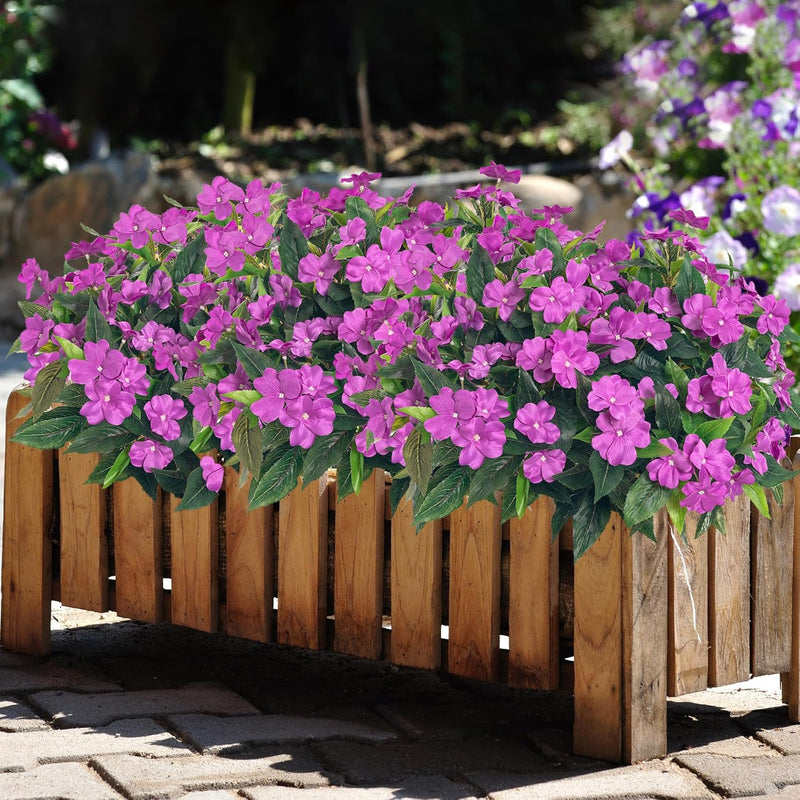 10 Bundles 16 Inch UV Resistant Artificial Impatiens Bush Flowers for Outdoors Bulk Wholesale
