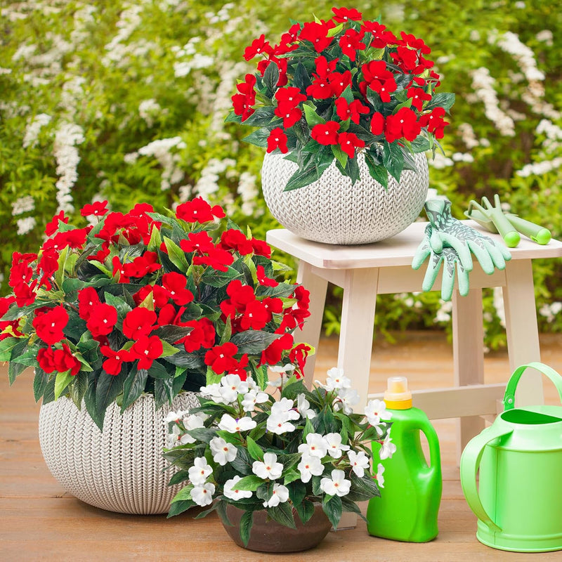 10 Bundles 16 Inch UV Resistant Artificial Impatiens Bush Flowers for Outdoors Bulk Wholesale