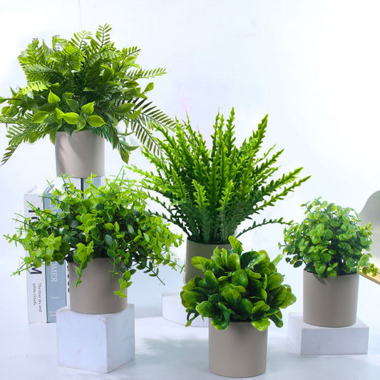 Artificial Mini Potted Plants Set, Faux Greenery with Pots for Living Room, Office & Home Decor, Assorted Fake Plants for Shelf & Tabletop