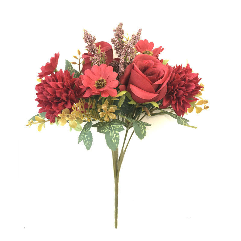 13 Inch Artificial Mixed Flower Bush Bouquet 10 Pcs Roses Chrysanthemums Autumn Home Wedding Decor