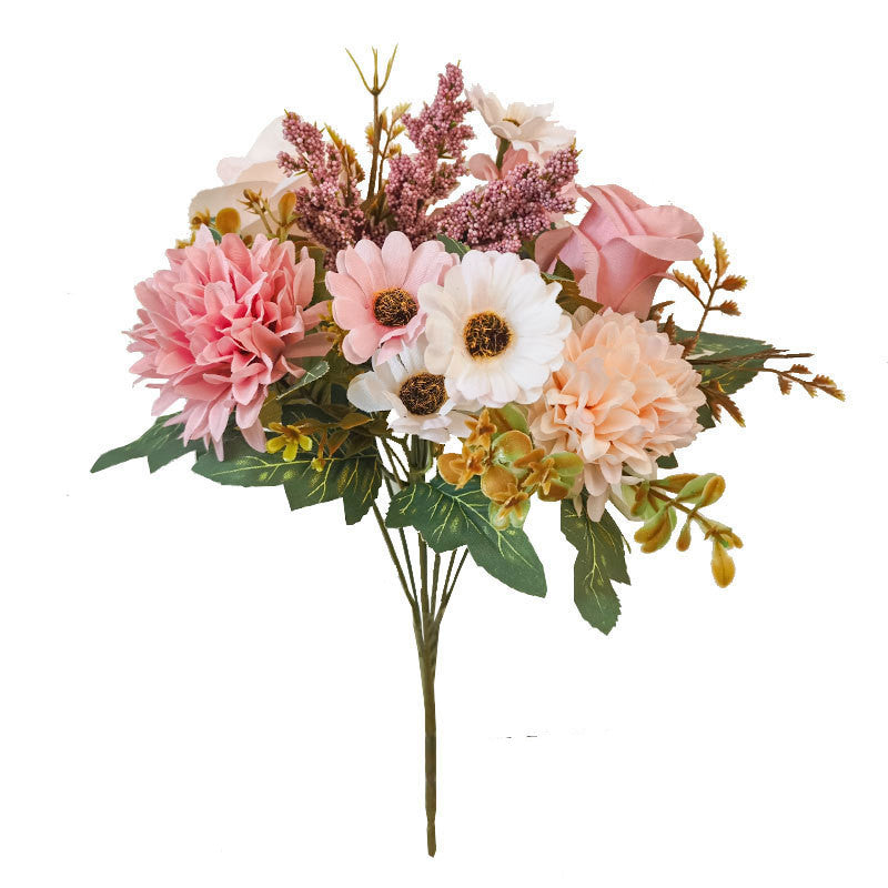 13 Inch Artificial Mixed Flower Bush Bouquet 10 Pcs Roses Chrysanthemums Autumn Home Wedding Decor