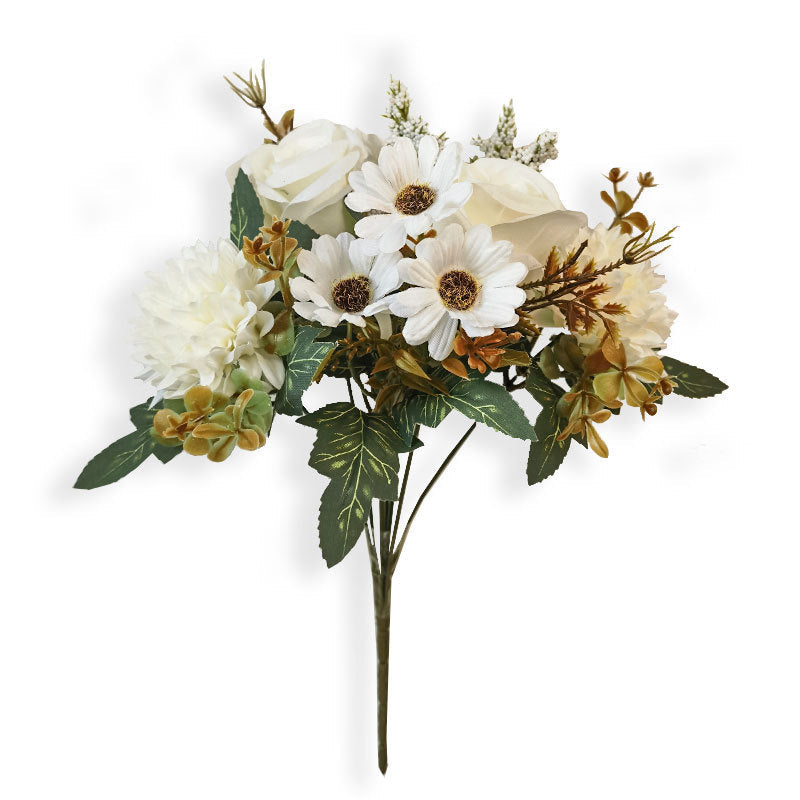 13 Inch Artificial Mixed Flower Bush Bouquet 10 Pcs Roses Chrysanthemums Autumn Home Wedding Decor