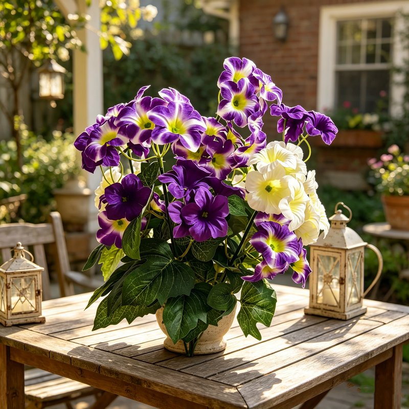 19 Inch UV-Resistant Artificial Silk Petunias, Realistic Outdoor Decor, Bulk Quantity