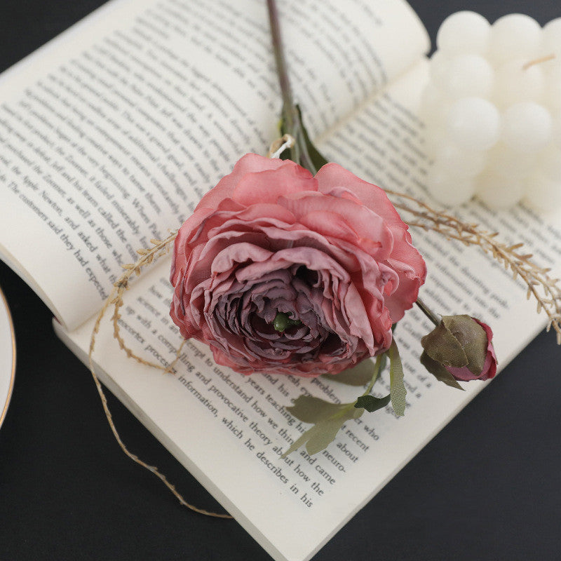 5 Pcs 9.8 Inch Artificial Retro Rose Stems with Burnt Edge for Bouquet Arrangement