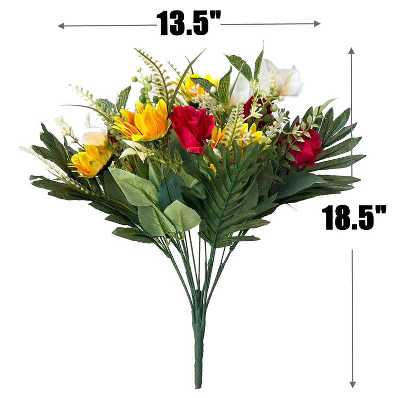 18.5 Inch Artificial Sunflower Bouquet with Roses & Orchids, Mixed Silk Flowers for Cemetery Memorial Decor, Bulk Quantity