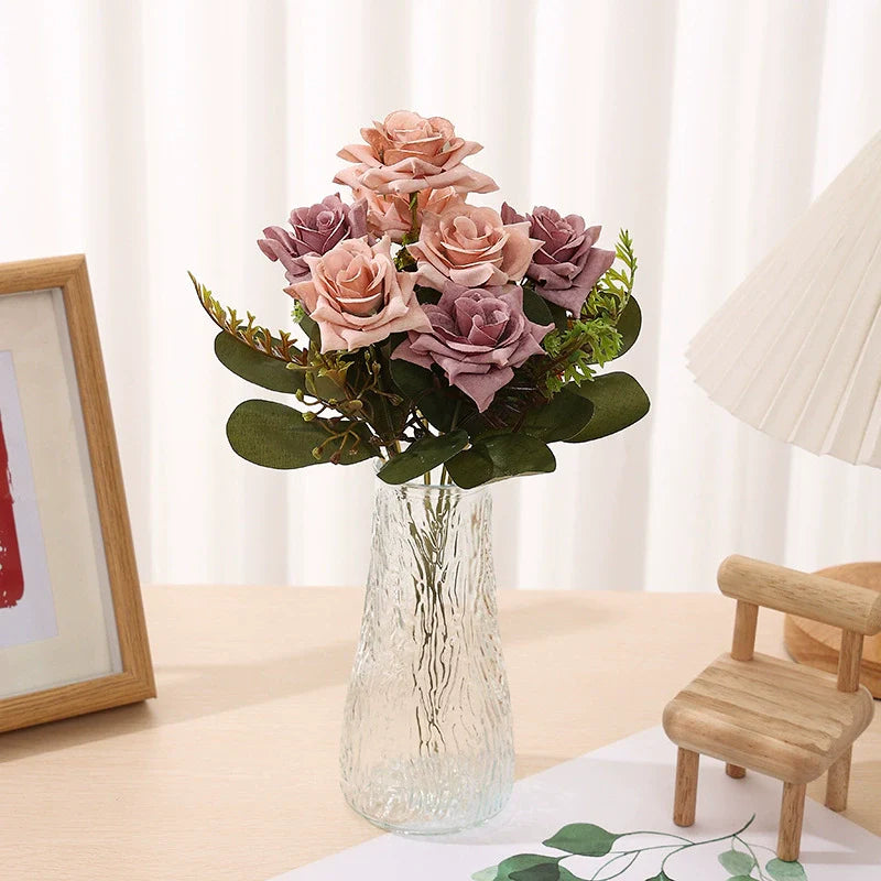 Artificial Angular Rose Flowers 6 Stems 12 Inch Silk Bouquet for Wedding Home Decor Valentine's Day