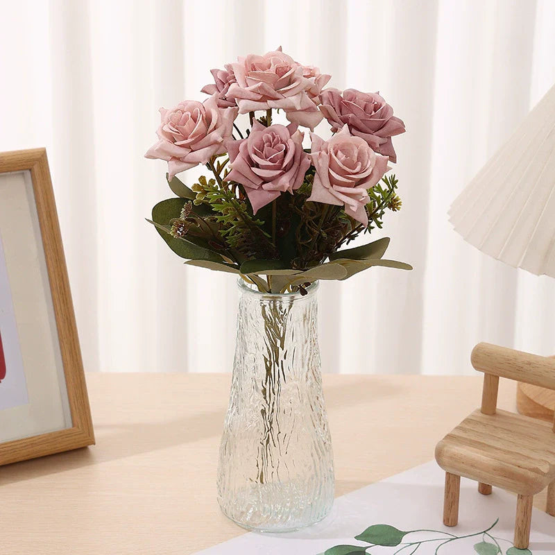 Artificial Angular Rose Flowers 6 Stems 12 Inch Silk Bouquet for Wedding Home Decor Valentine's Day