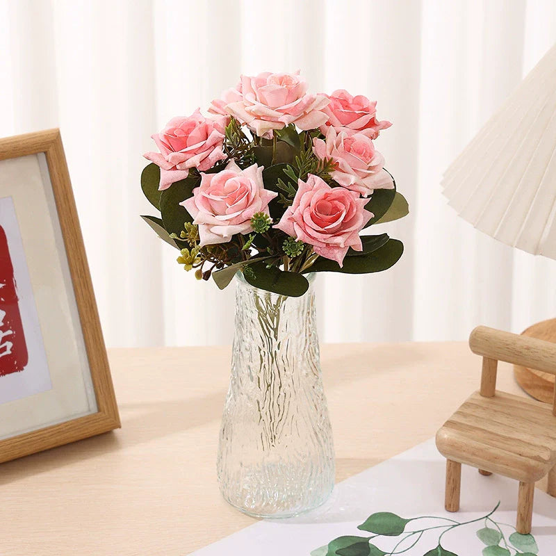 Artificial Angular Rose Flowers 6 Stems 12 Inch Silk Bouquet for Wedding Home Decor Valentine's Day