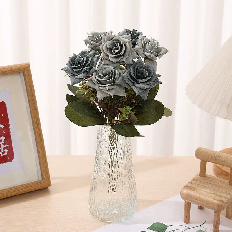 Artificial Angular Rose Flowers 6 Stems 12 Inch Silk Bouquet for Wedding Home Decor Valentine's Day